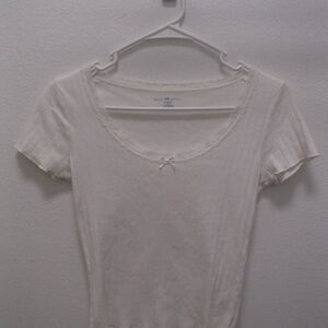 Brandy Melville Cream/White Mckenna Top with lace Trim and Bow